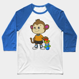 Monkey as Skater with Skateboard Baseball T-Shirt